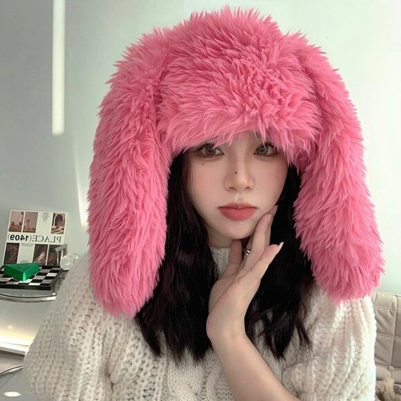 Women Men Plush Bunny Beanie Hat Winter Cap Cute Rabbit Ears Fluffy main image 5